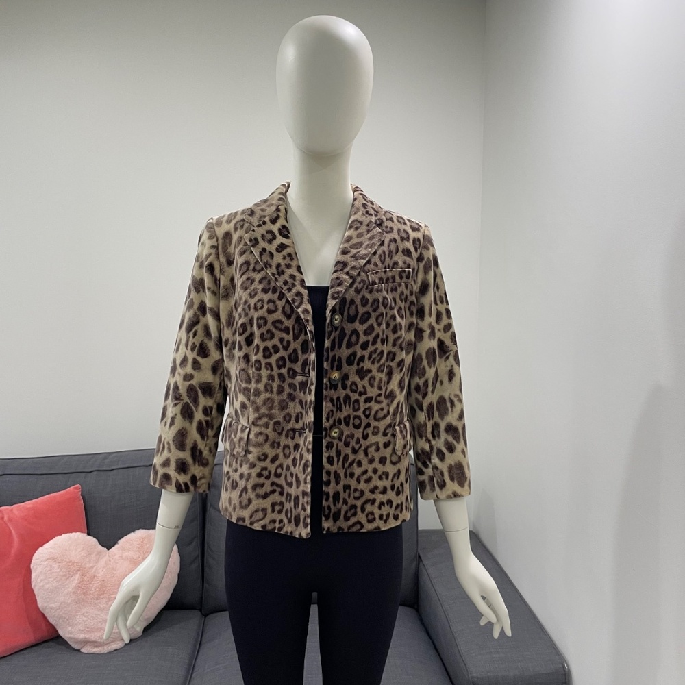 TALBOTS PETITES Animal Print Velveteen-Feel Blazer 3/4-Length Sleeve Size  M
